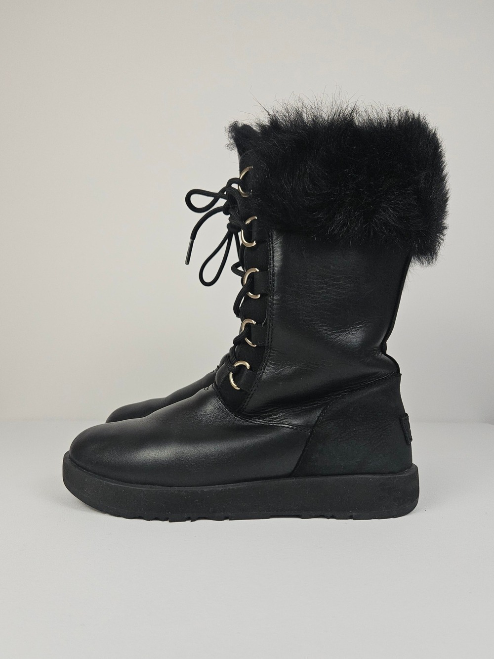 UGG Aya Waterproof Black Leather Winter Boots Size 9